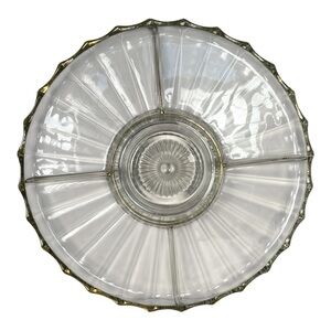 13" Vintage 1953 Jeannette Dewdrop 5 part divided Glass Relish Tray Gold Trim
